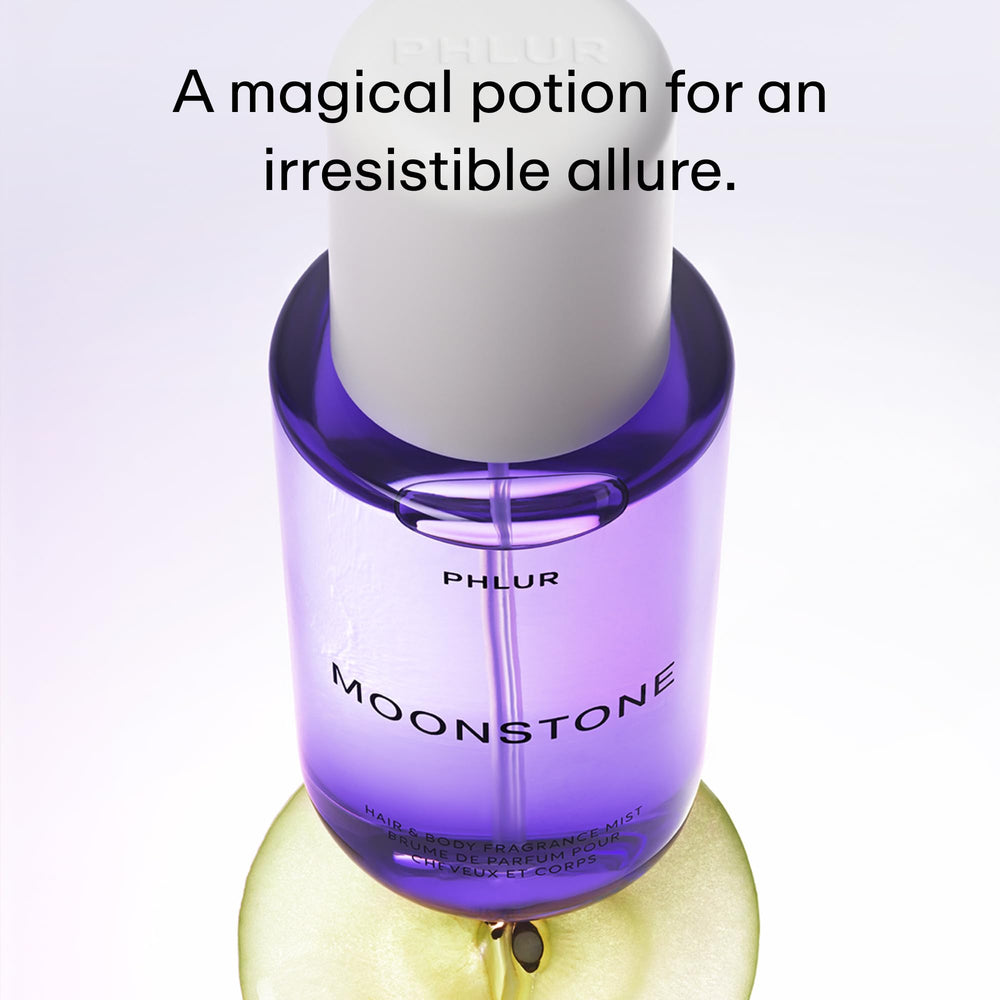 PHLUR Moonstone mist cap close-up highlights versatile all-over application.