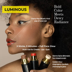 Phoenix Beauty Cream Contour Stick Set highlighter delivers radiant, dewy glow.