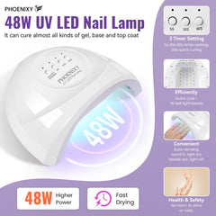 Phoenixy 45-color gel polish set offering varied finishes for seasonal nail art.