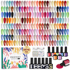 Phoenixy 62-pcs gel nail polish set colors swatches for vibrant at-home manicures.
