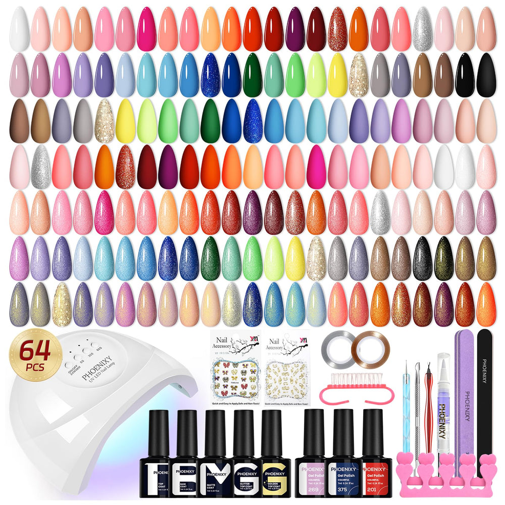 Phoenixy gel nail kit front view with UV light for home manicures
