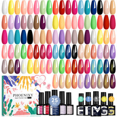 Phoenixy gel nail polish set with 25 colors for versatile all-season looks.