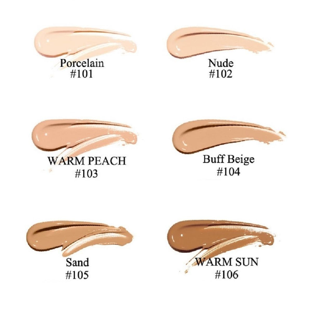 PHOERA Foundation 106 Warm Sun swatches show warm undertones for easy shade matching.
