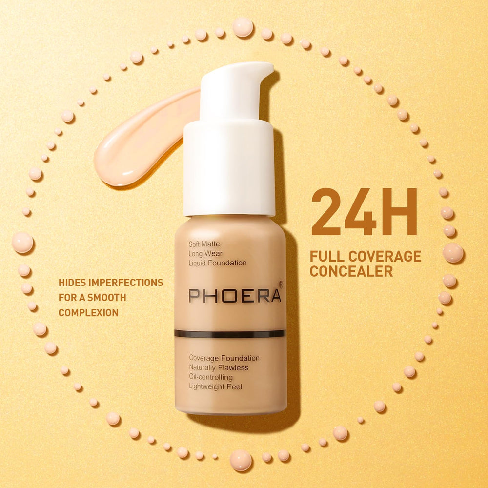 Phoera foundation full-coverage swatch revealing even skin tone
