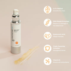 Photozyme GFS Plus Night Serum texture swatch shows creamy, easy absorption.