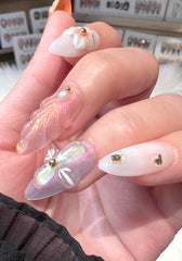 PHYLIN LEAF pink-white pattern nails offer versatile daily wear