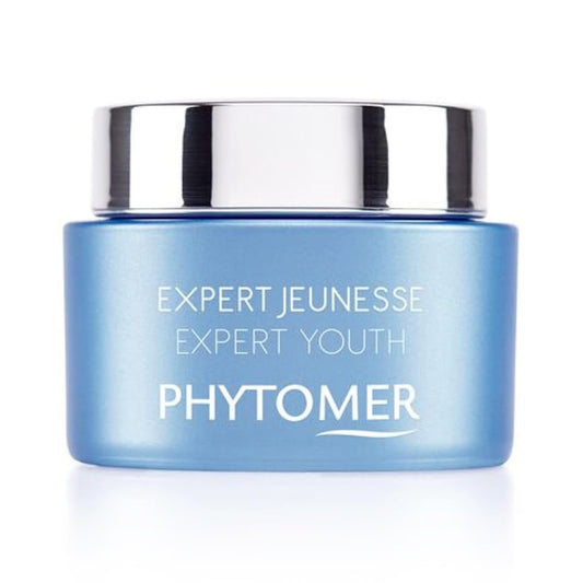 Phytomer Expert Youth Wrinkle Cream jar showing a rich, smooth texture for wrinkle smoothing
