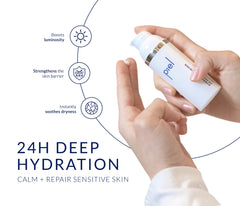 Close view of Hydra Moisturizer ingredients Beta Glucan and Niacinamide for skin vitality.