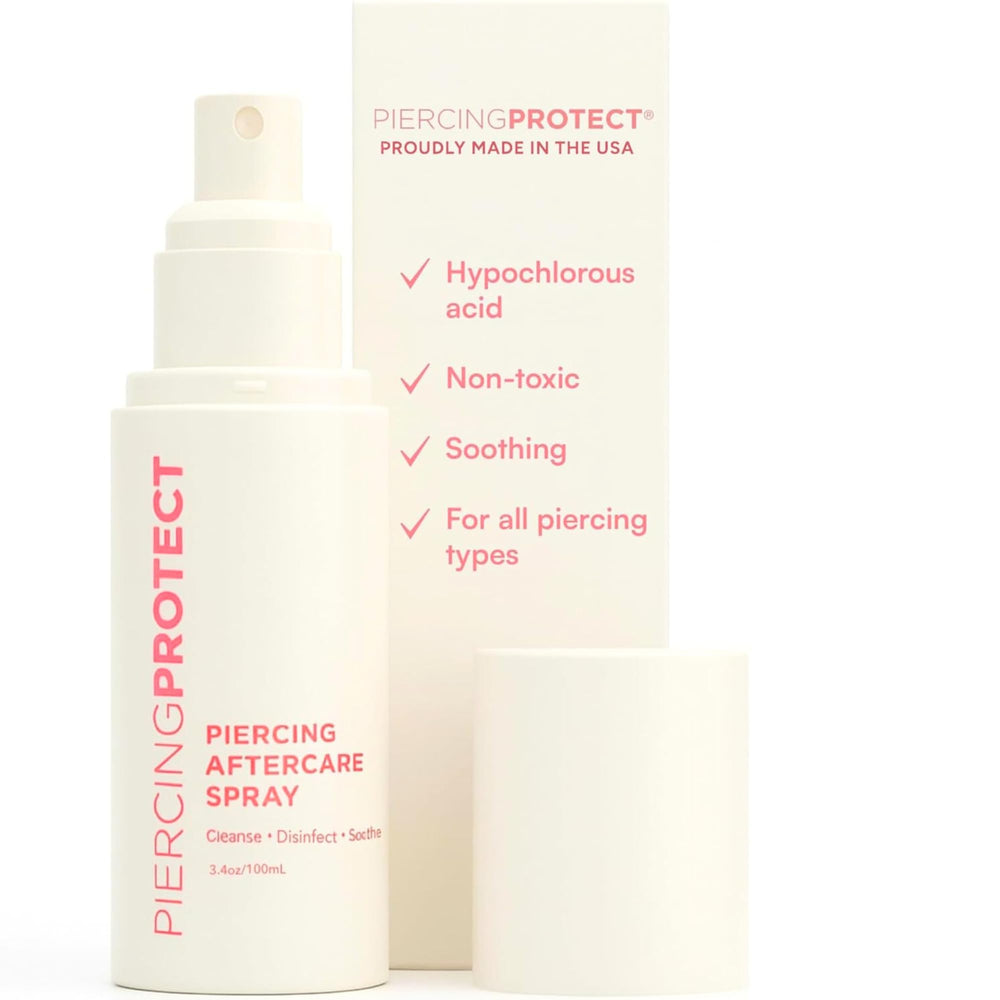 Piercing Protect aftercare spray bottle for soothing piercing care.