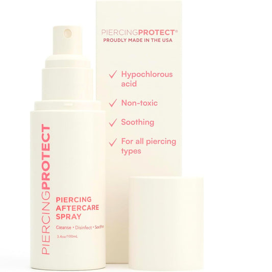 Piercing Protect aftercare spray bottle for soothing piercing care.