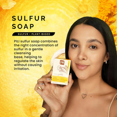 Pili Natural sulfur soap pack displayed on sink for everyday routine