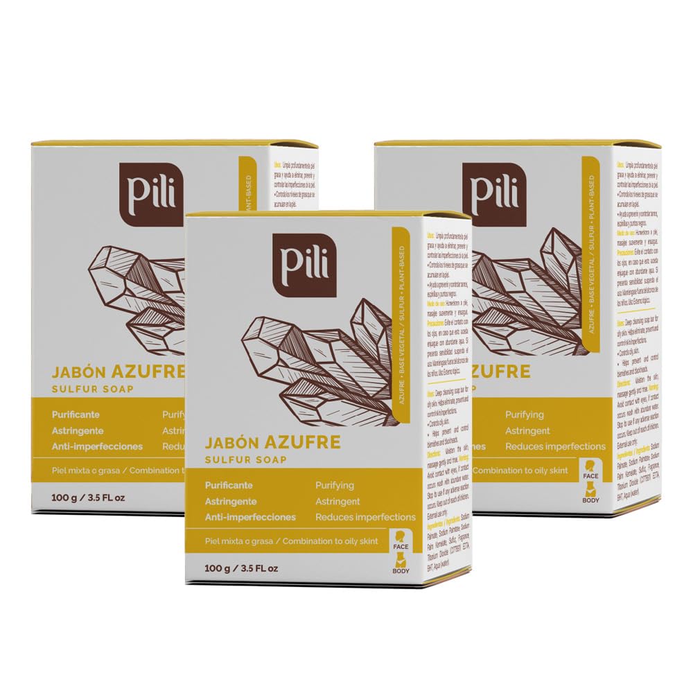 Pili Natural sulfur soap pack with three bars for daily oil control
