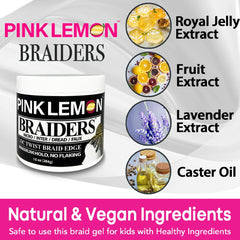 PINK LEMON Braiding Gel hair application closeup shows smooth distribution and no flaking