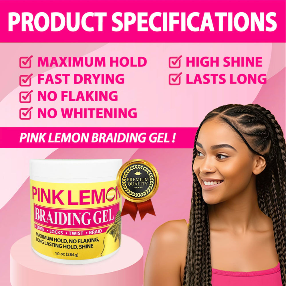 PINK LEMON Braiding Gel keeps styles flake-free for a clean look.