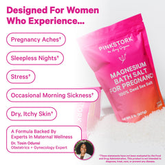 Pink Stork unscented flakes dissolving in bath water for pregnancy comfort