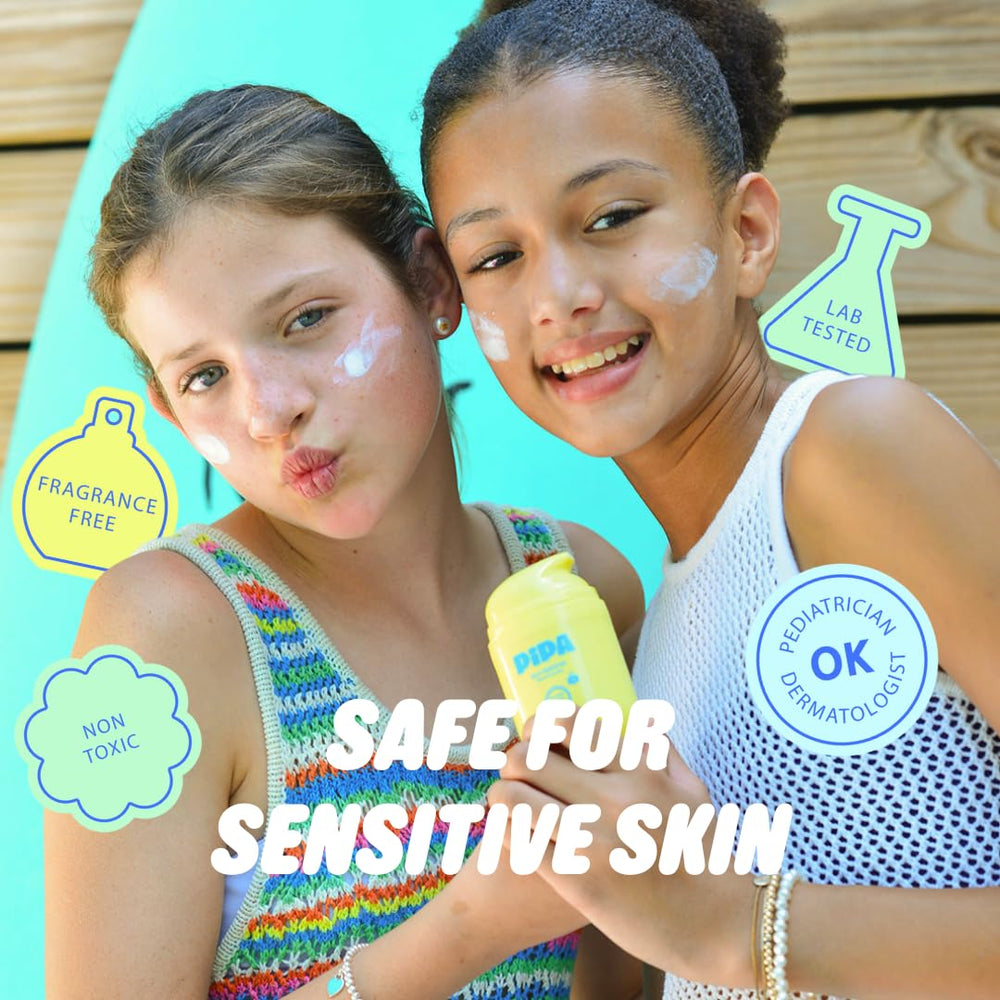 Pipa Sun-Sational applying sunscreen to a child’s face for daily protection.