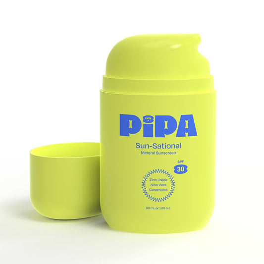 Pipa Sun-Sational SPF 30 bottle close-up showing mineral protection for daily use.