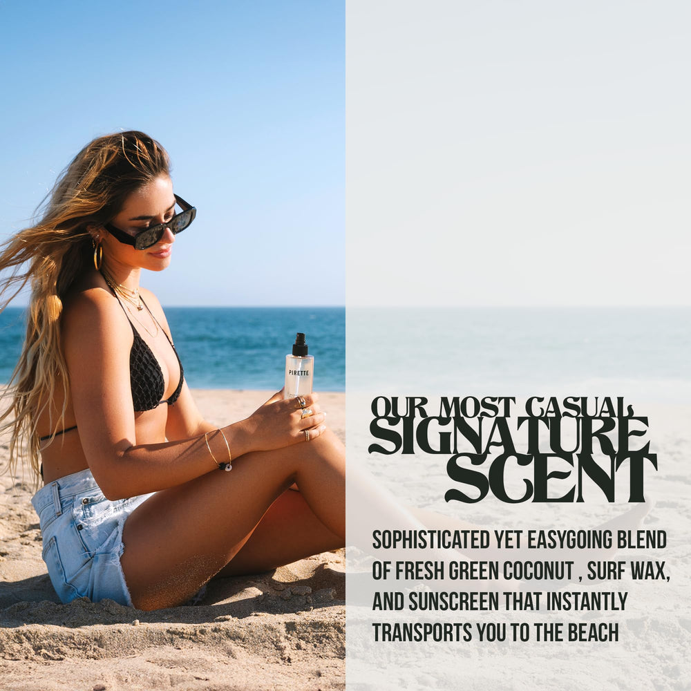 Pirette Fragrance Mist bottle features sunscreen notes for light sunny wear