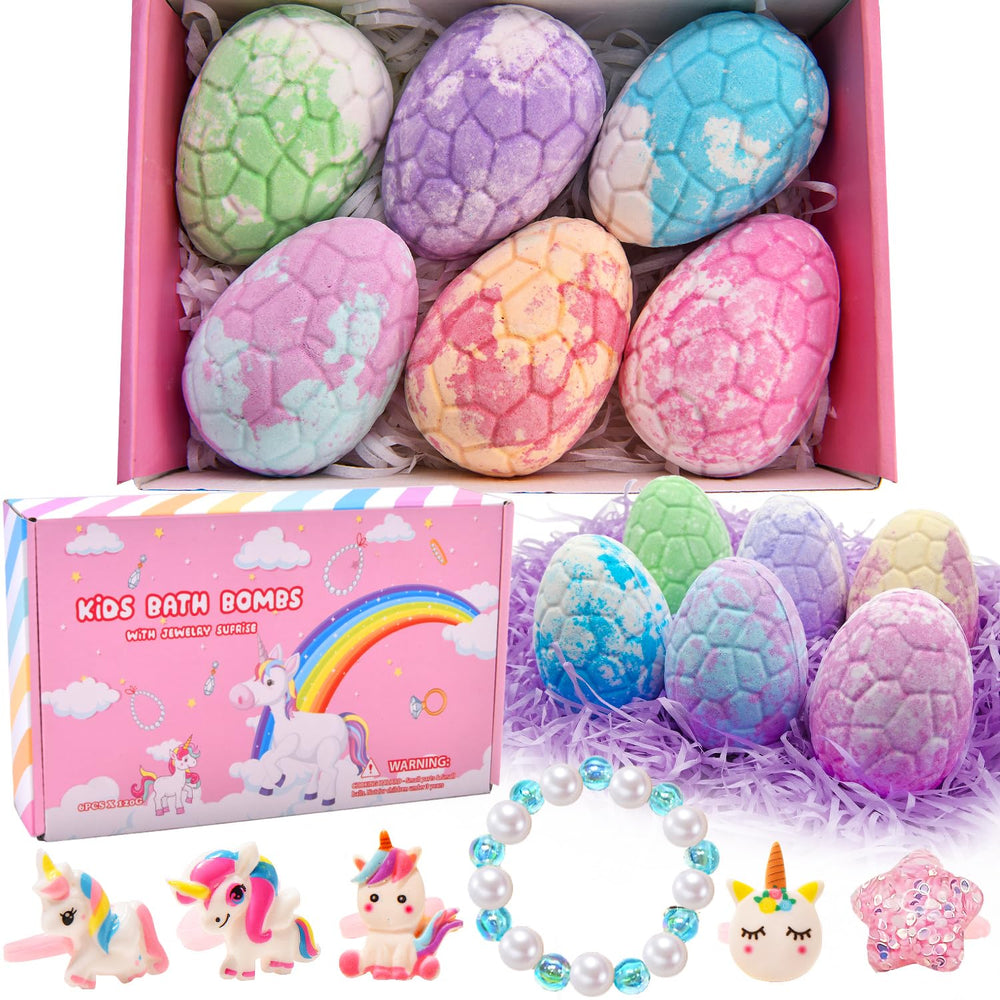 Piroo unicorn bath bombs with surprise inside, six-pack for bath time.