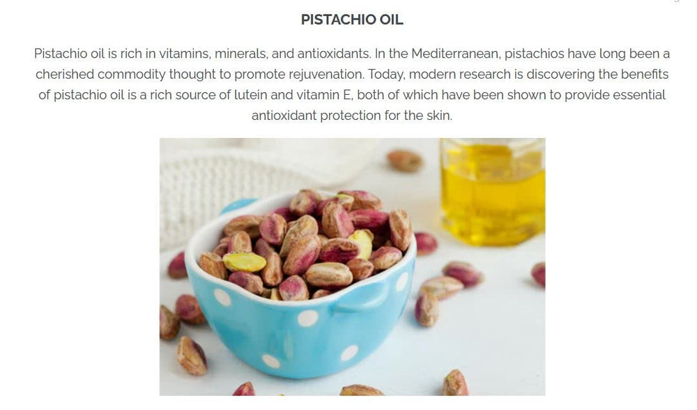 Eco-friendly packaging from Pistaché Skincare signals natural formulation.