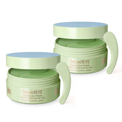 Pixi DetoxifEYE 2-Pack depuffing patches applied under the eyes for refreshed skin