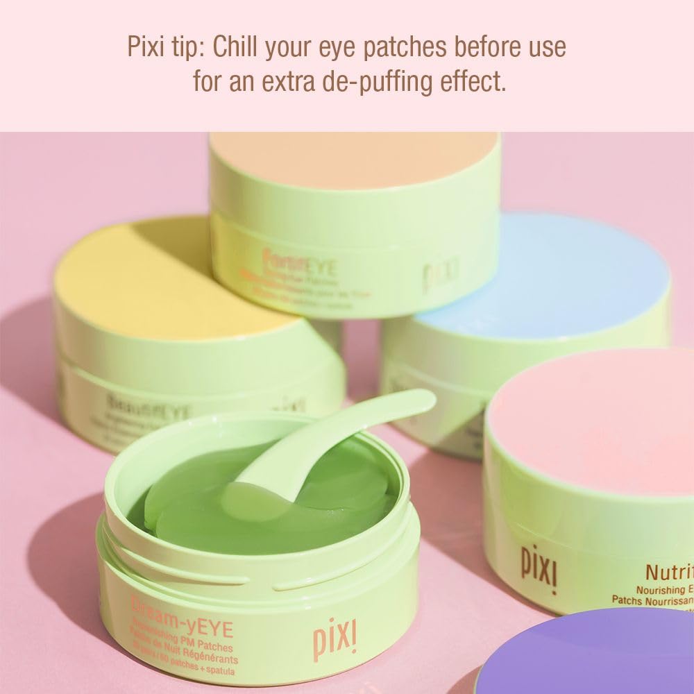 Pixi patches feature cucumber, gold, and caffeine for hydrated under-eye brightness.