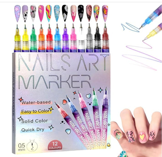 Piyupor 12-color nail arts markers set for vibrant, customizable designs.