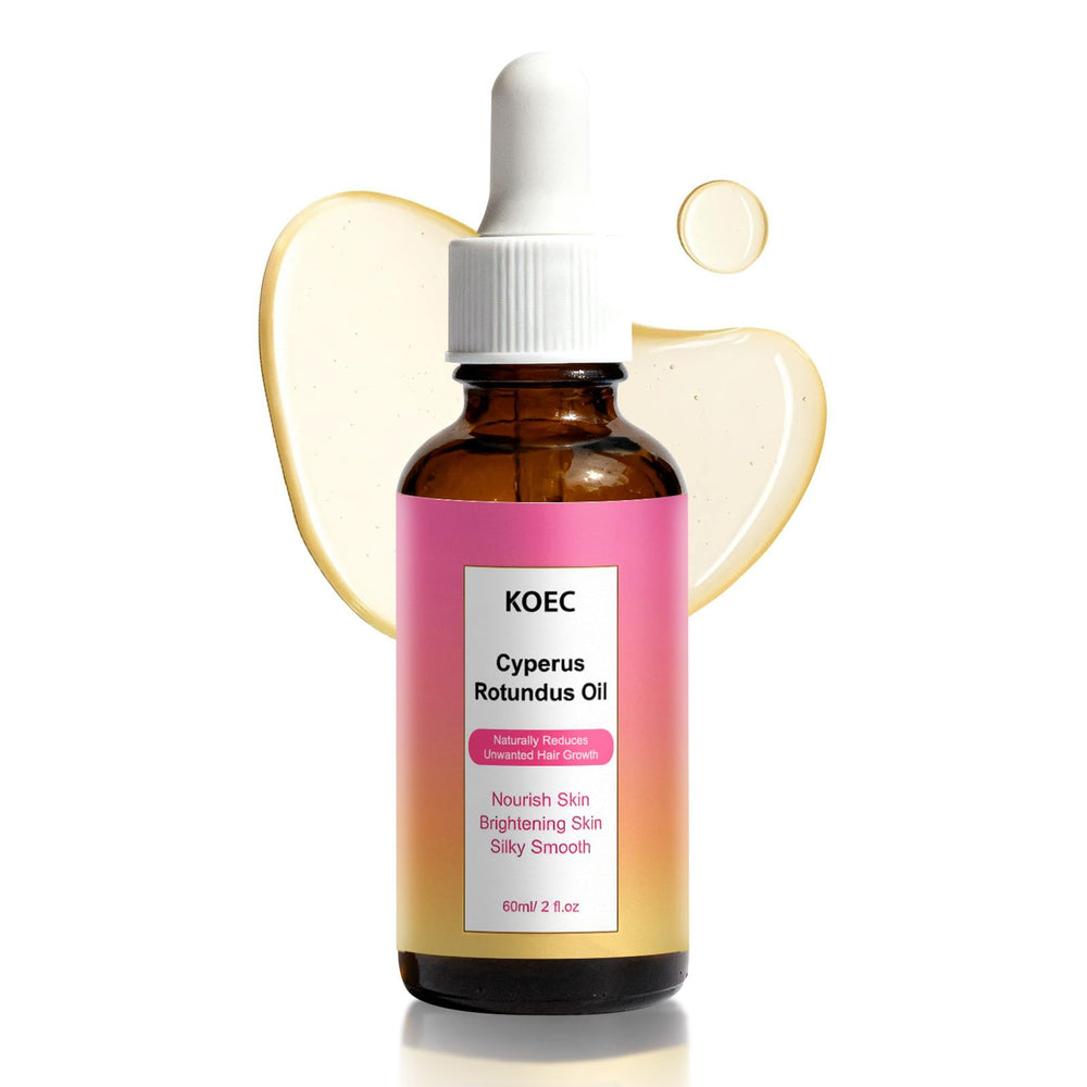 PKQLQ Organic Cyperus Rotundus Oil bottle close-up, pure and skin-friendly for facial care.