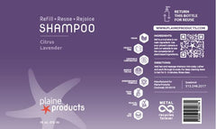 Plaine Products Citrus Lavender shampoo lifestyle shot showing healthy, hydrated hair care routine.