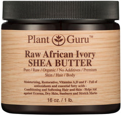 Plant Guru Raw African Shea Butter 16 oz jar for rich skin hydration.