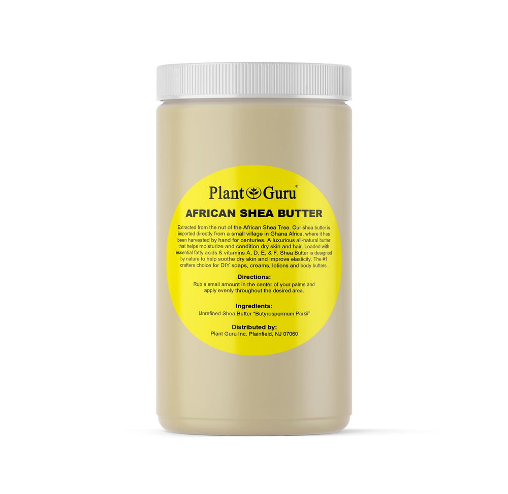 Plant Guru Raw African Shea Butter 32oz jar provides deep moisture for dry skin.