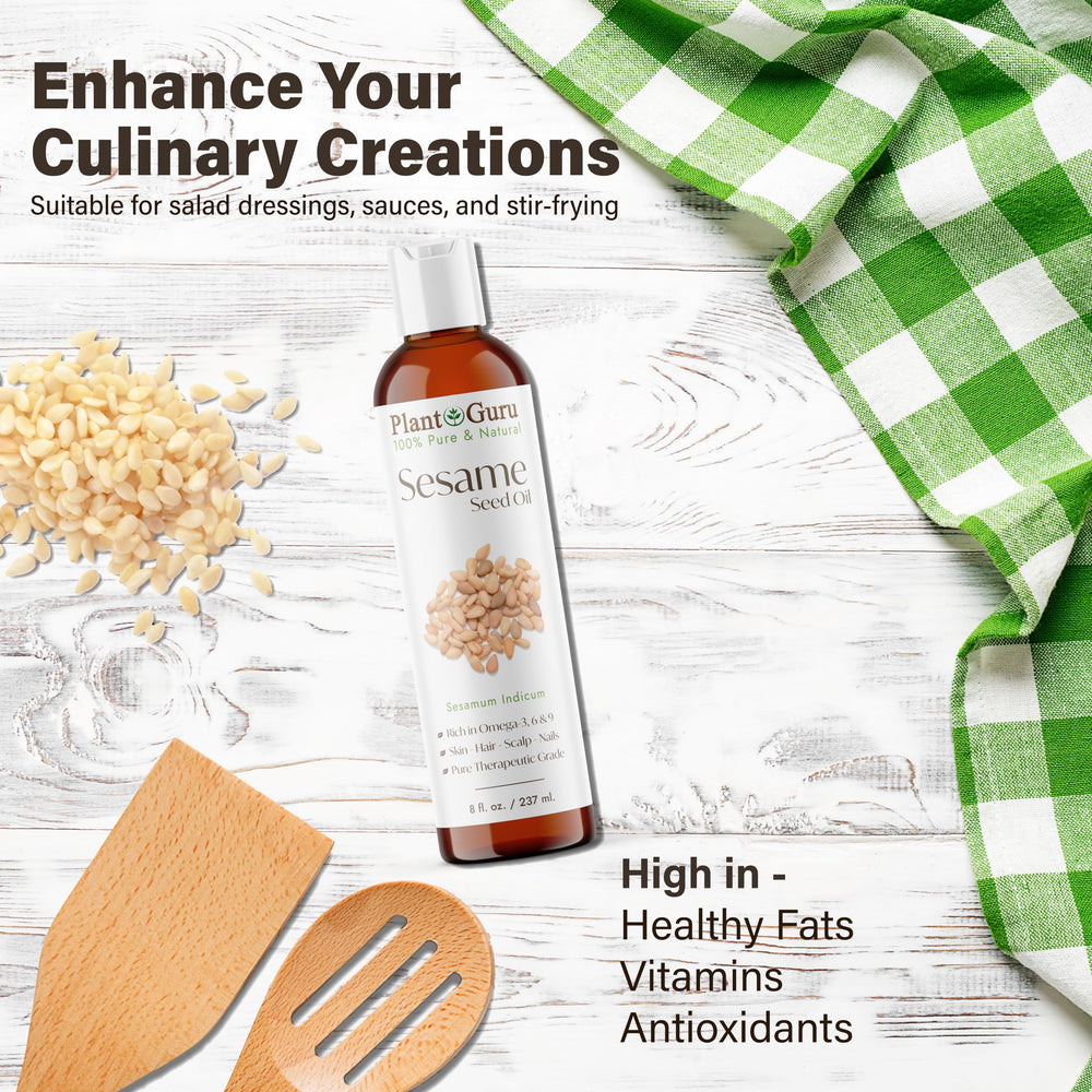 Plant Guru Sesame Seed Oil cooking dressings pour with nutty aroma
