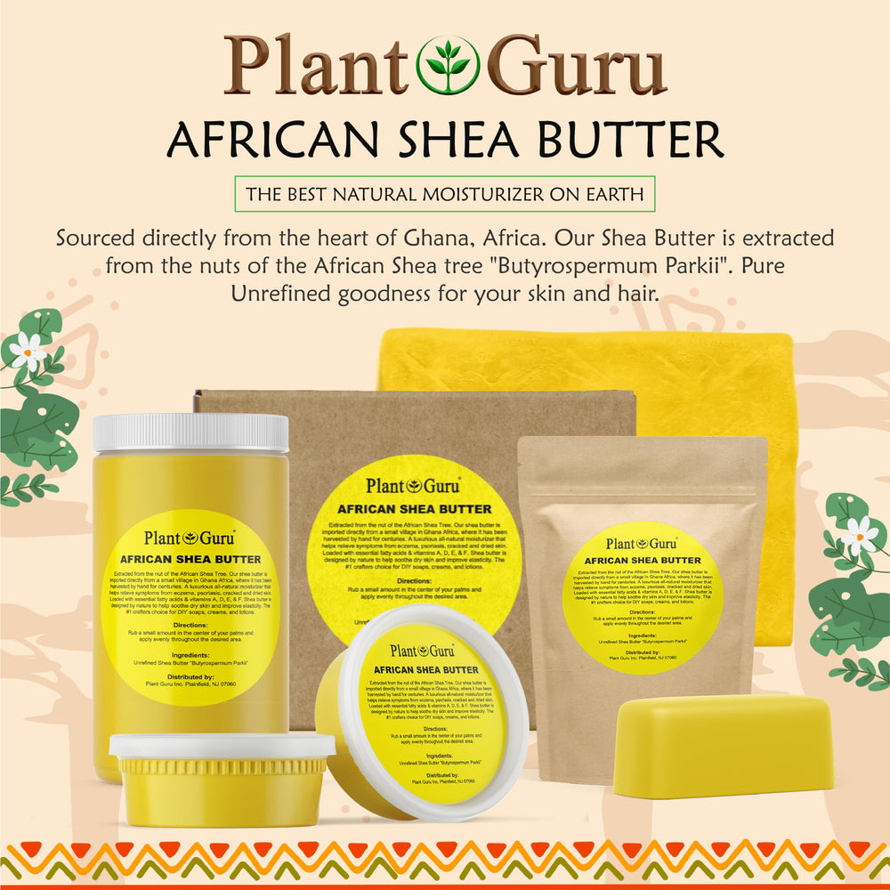 Plant Guru Ghana-sourced shea butter packaging image.