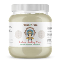 Plant Guru Sodium Bentonite clay powder packaging in a bulk jar for detoxifying skin.