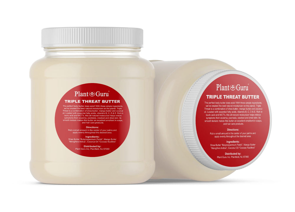 Plant Guru unrefined shea butter detail emphasizes nourishing feel and elasticity support.