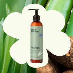 Plant Therapy Tea Tree Body Lotion Aloe content highlighted for hydration.