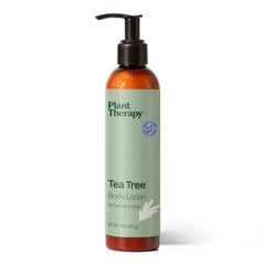 Plant Therapy Tea Tree Body Lotion bottle for daily hydration of dry skin.