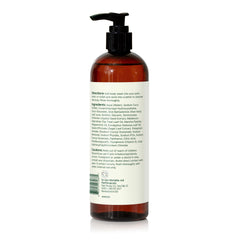 Close-up of label shows Tea Tree and Peppermint oils for cleansing and refreshing aroma.