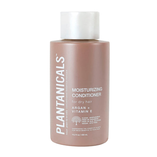 Plantanicals Moisturizing Conditioner argan oil bottle promotes deep hydration for dry hair.