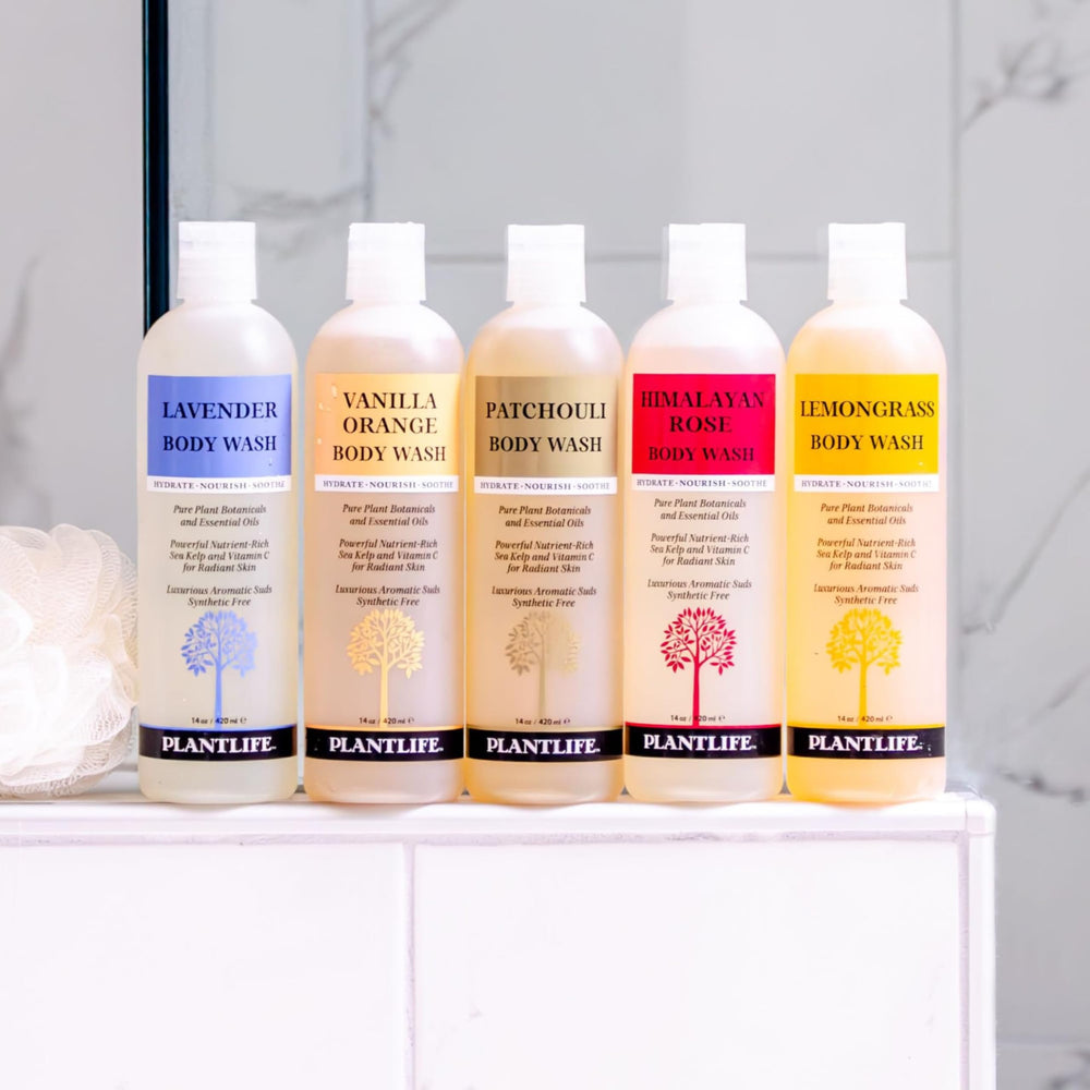 Plantlife Lemongrass Body Wash pump in action for easy, quick shower dispensing