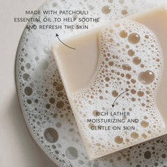 Plantlife Patchouli 3-Pack Bar Soap wrapped for gifting or travel.