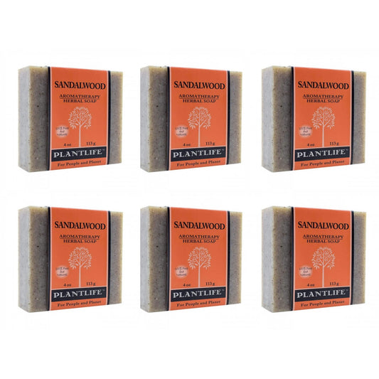 Plantlife Sandalwood 6-Pack Bar Soap pack with moisturizing lather and warm aroma.