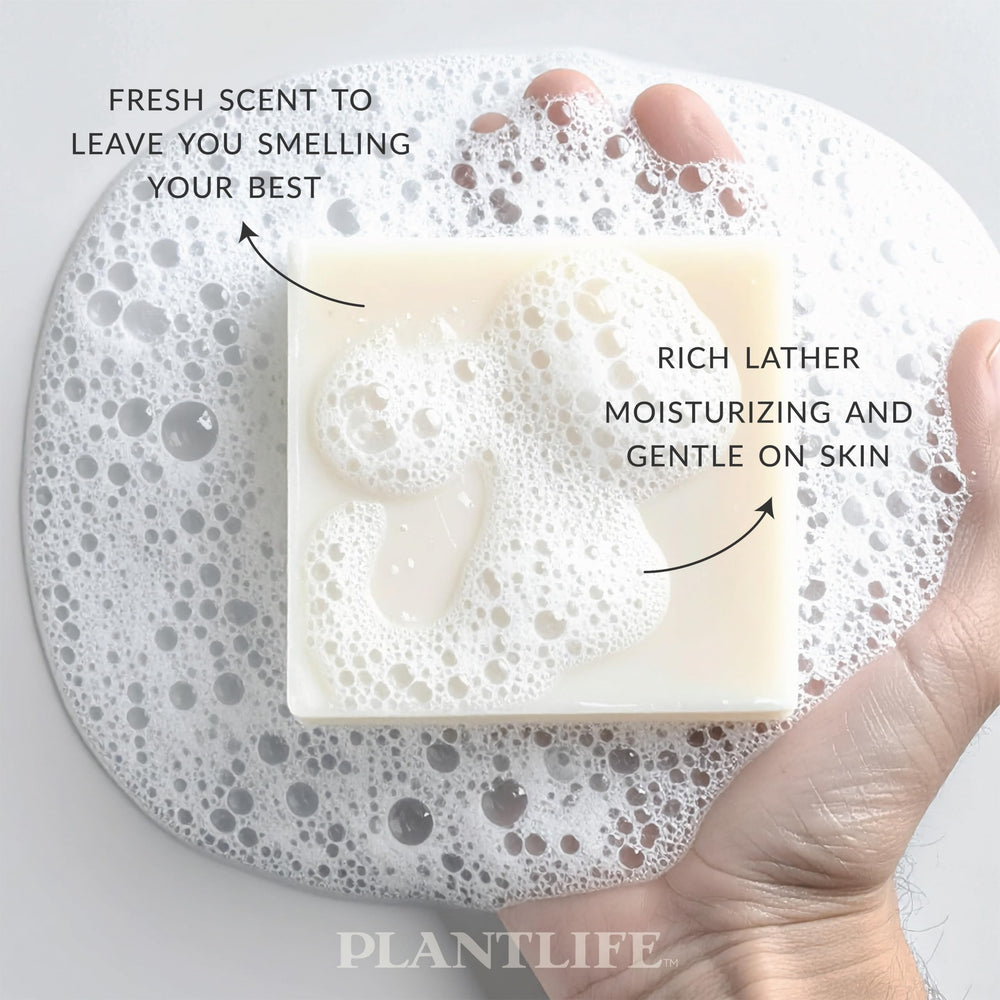 Plantlife Man and Nature bars on sink, perfect for full-body cleansing and daily care.