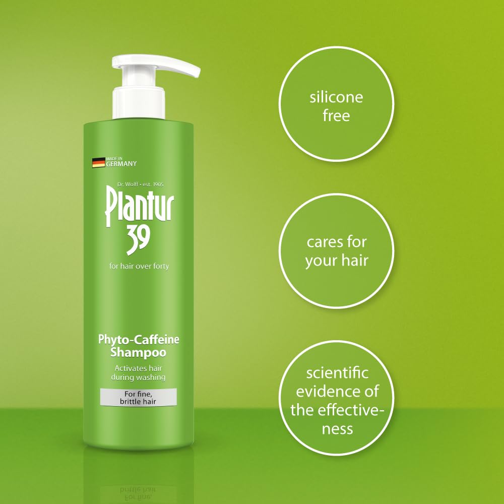 Plantur 39 shampoo being poured into hand for gentle scalp cleansing