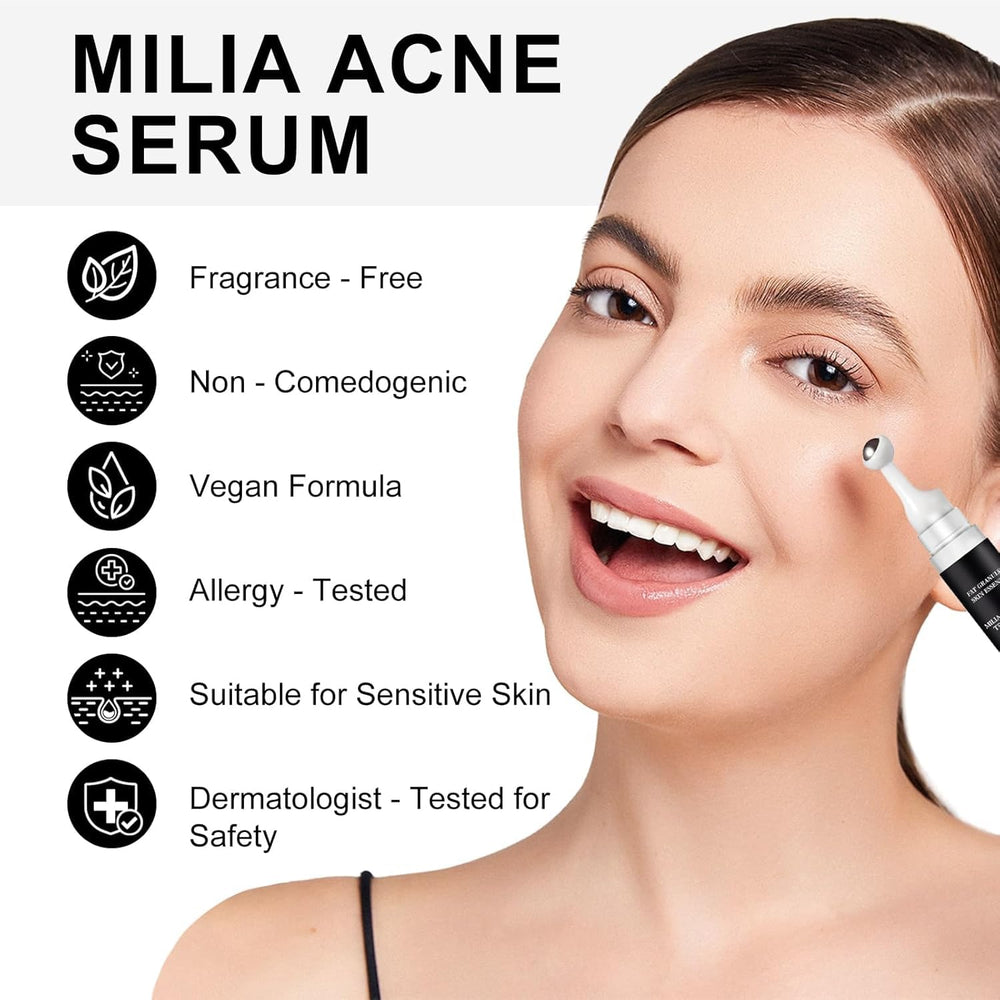 Platicat Milia Remover Serum on facial area demonstrating blemish targeting