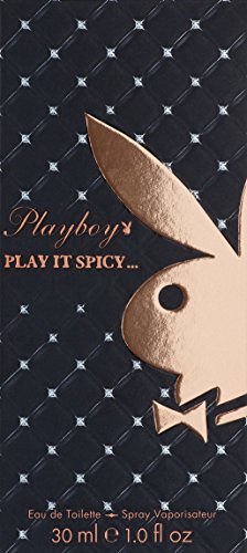 Playboy Play It Spicy EDT 1oz packaging shot showcases boudoir chic design.