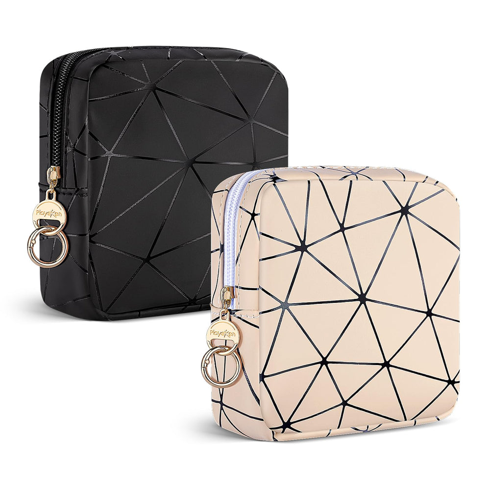 Playexen mini makeup bag set in black and beige with dual-color design for purse use