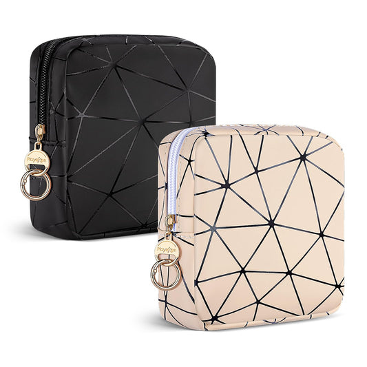 Playexen mini makeup bag set in black and beige with dual-color design for purse use