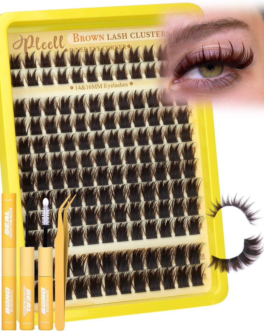 Pleell lash clusters kit brown 14-16mm for natural daily lashes.