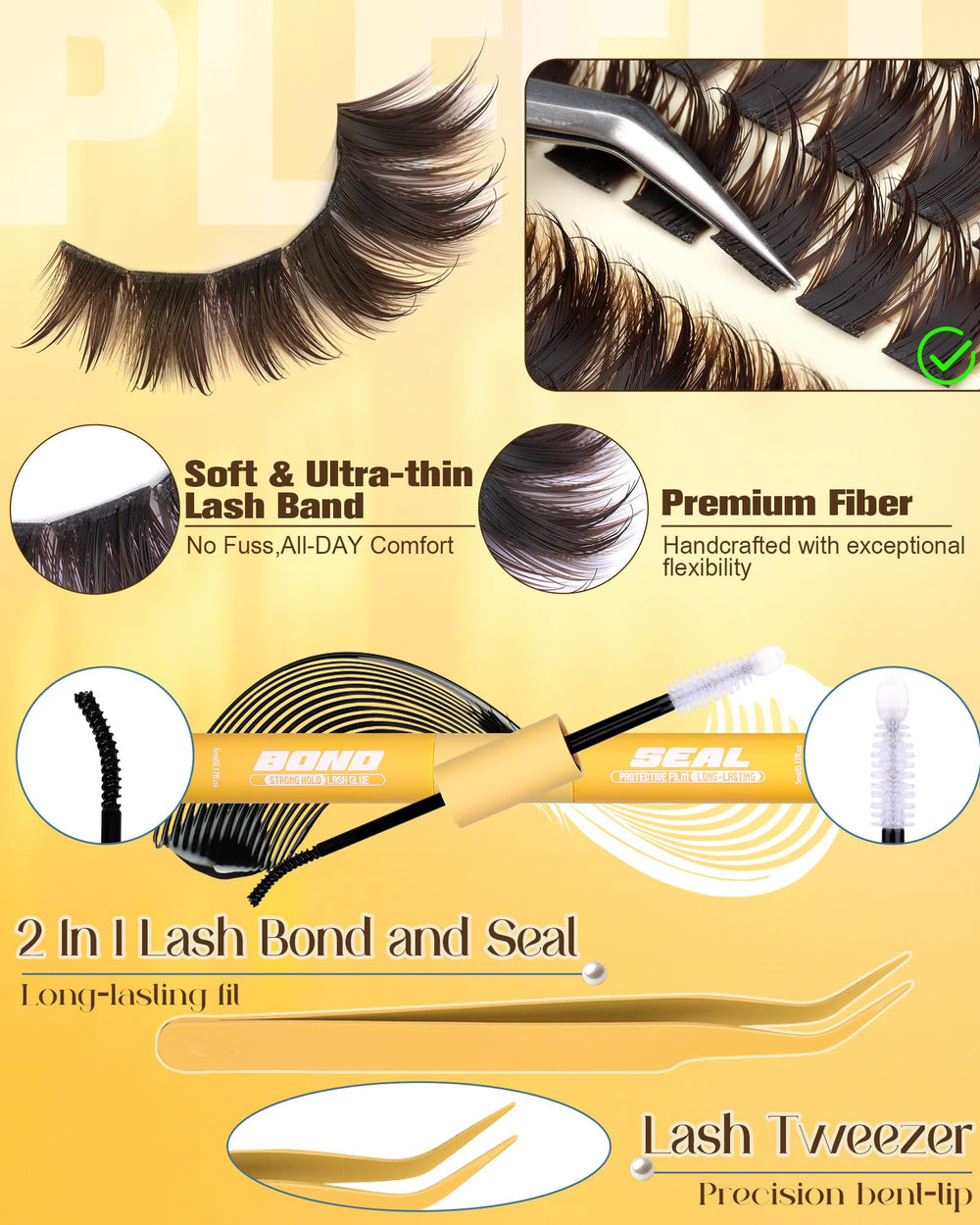 Pleell precision lash tweezer included for precise cluster placement.